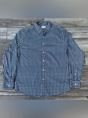 Faherty Button Down Shirt Blue White Mens Medium Plaid Stretch Performance
